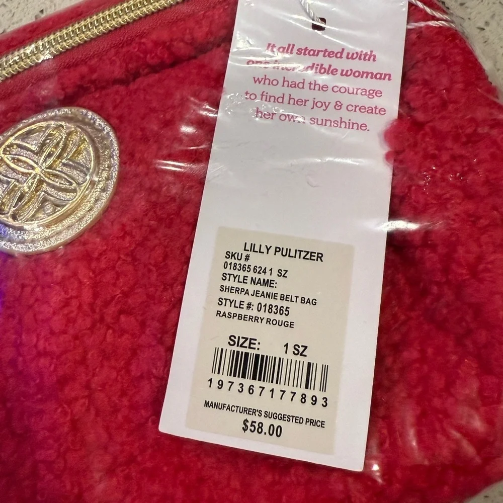 Lilly Pulitzer Jeanie Sherpa Belt Bag in Raspberry Rouge - Picture 10 of 10